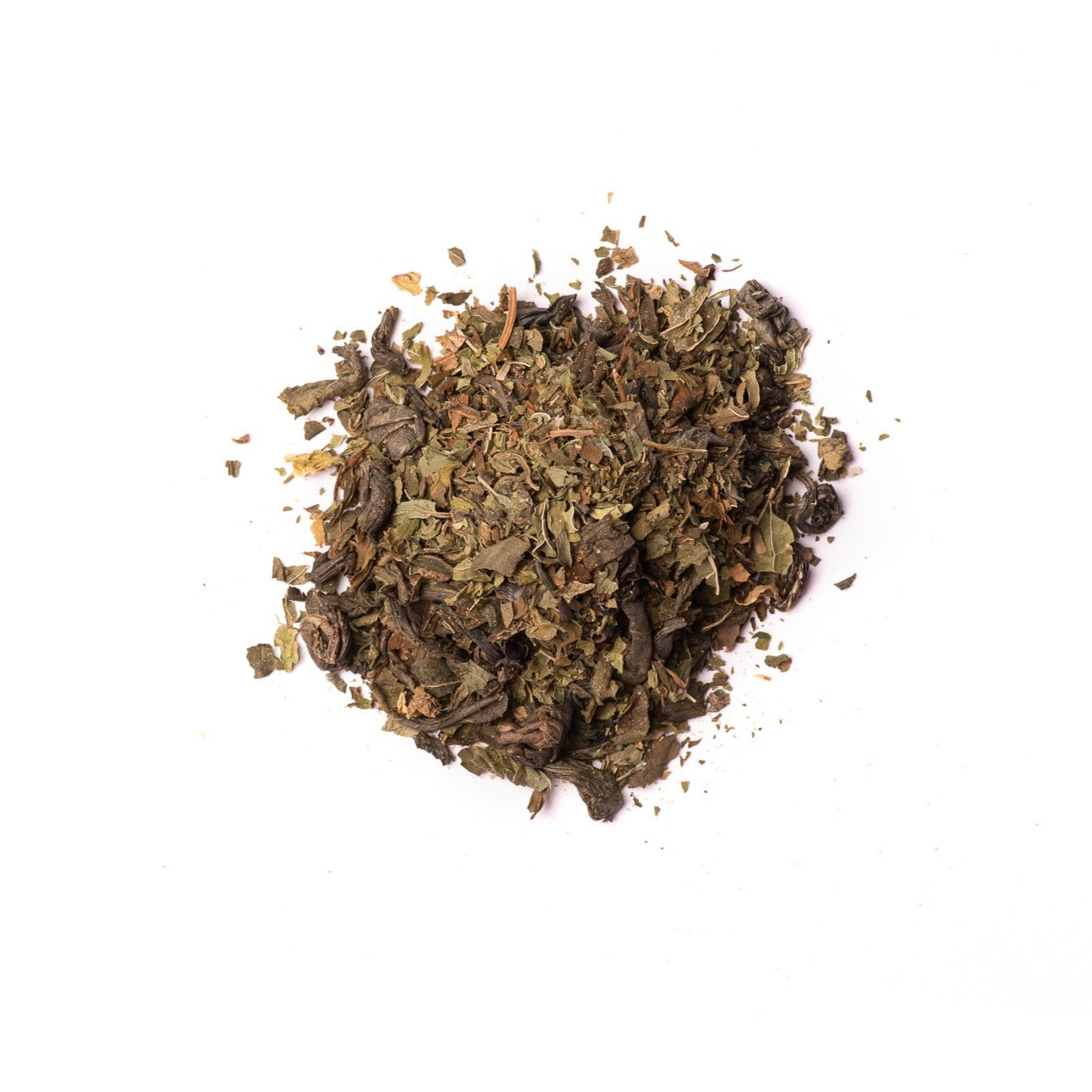 Pile of mint CBD tea leaves from Four Twentea